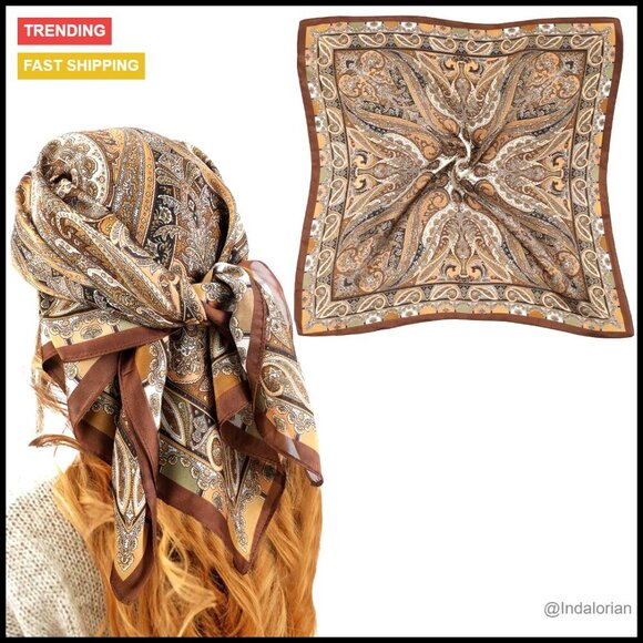 Accessories - Satin Bandana Scarf Elegant Classic Paisley Pattern Lightweight Versatile